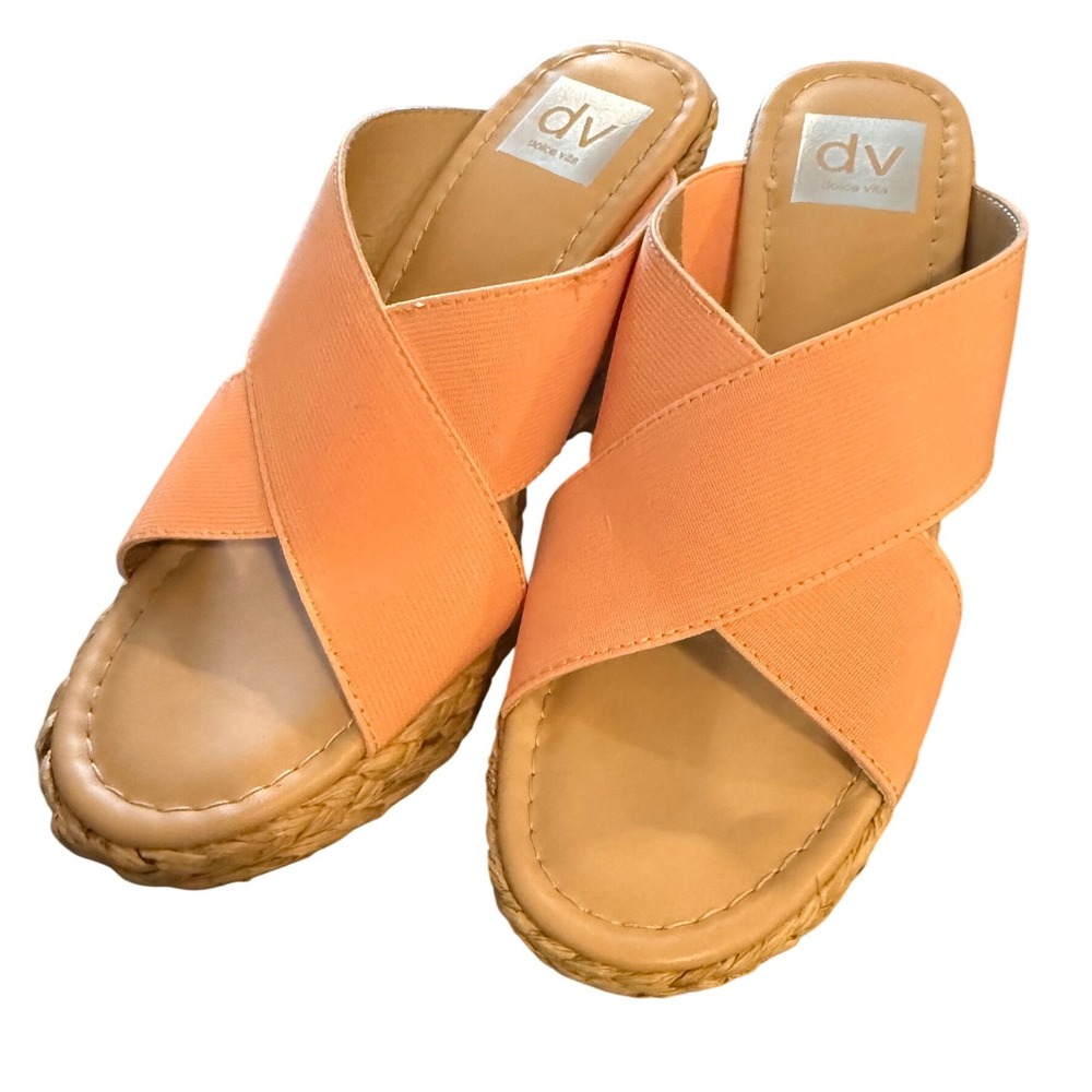 Dolce Vita Coral Orange Canvas Espadrille Wedge Sandals Open Toe‎ Slip On Size 8